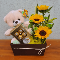 A23-Arranjo  3 Girasóis Pelúcia